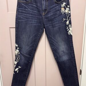 DRIFTWOOD Dark Blue Floral Embroidered Skinny Jeans